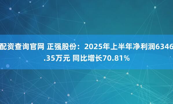 配资查询官网 正强股份:2025年上半年净利润6346.35万元 同比增长70.81%